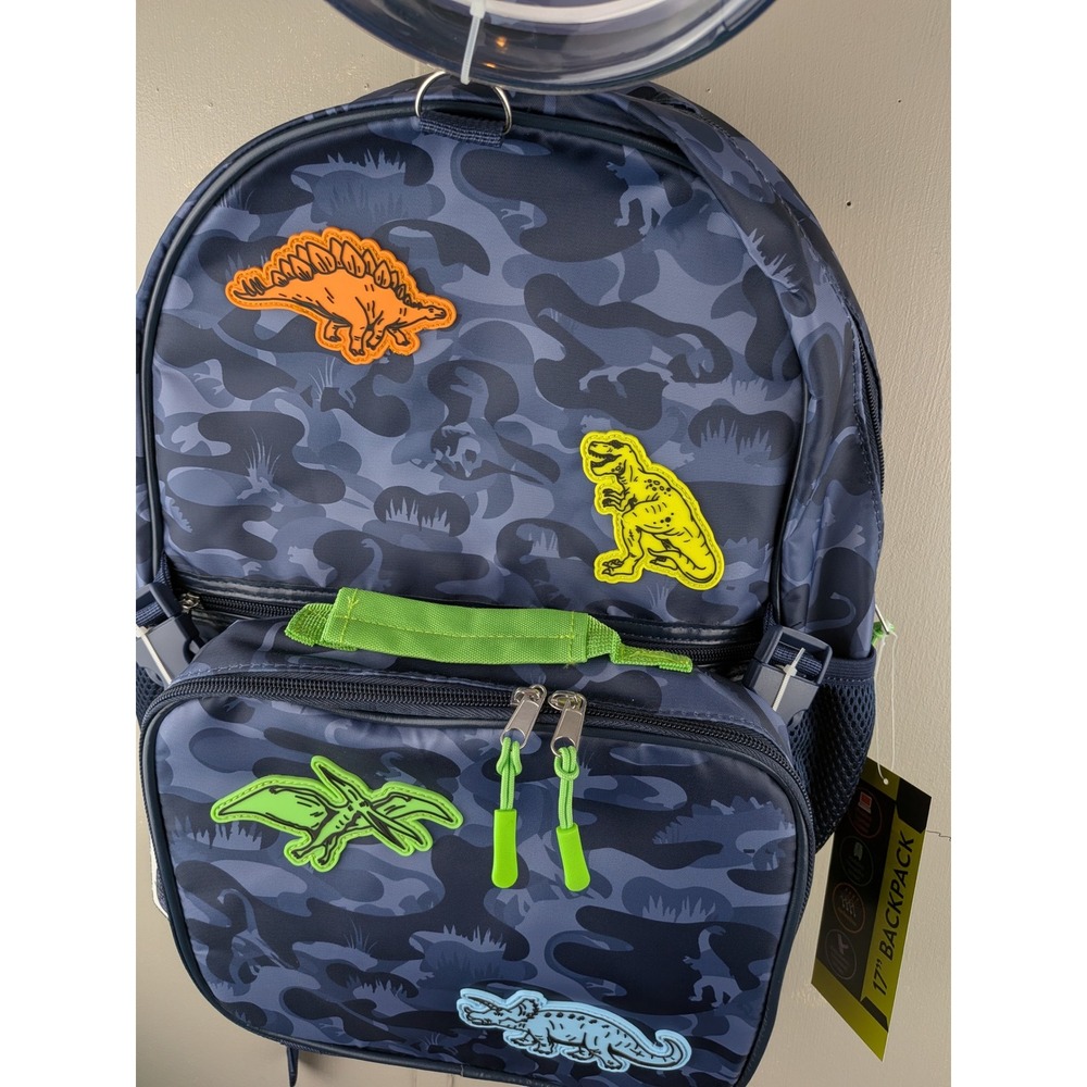 School Yard Vibes Dinosaur Camo 3pc Backpack Set with Lunch Box and Headphones - Picture 5 of 7